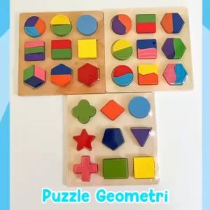 Mainan Puzzle Kayu Edukasi Anak Bayi Montessori Bentuk Geometri 3D - Keping 1