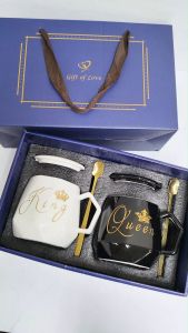 [EONMIR] Diamond Crown Couple Mug Gift Box Set / Popular Crown Pattern Ceramic Diamond Cup Couple Cup Coffee Cup Set Gift Double Cup Premium Set Gift Box / provide customised