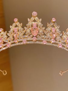 มงกุฎเพชรสีชมพูสำหรับเด็กผู้หญิง มงกุฎเจ้าหญิง มงกุฎสำหรับการแสดง ครบรอบวันเกิด เครื่องประดับผมสไตล์เกาหลี วัสดุสแปนเด็กซ์