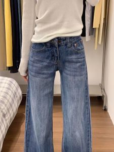 Retro American Washed Loose Straight Leg Jeans Womens Fall New Style Spicy Low Waist Narrow Version Wide Leg Pants