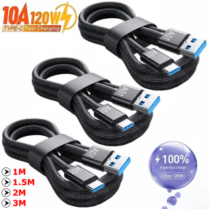 10A 120W Cable Super Fast Charge Cable USB A To Type C Data Cord Braided Cable 1/1.5/2/3M For iPhone Xiaomi Quick Charging Cable