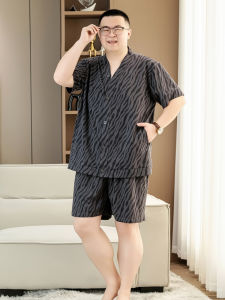 plus Size Sleepwear Short Sleeve Loose Fit Thin Cotton Pajamas for Men Home Clothes V-Neck Short Pants Comfortable Summer Sleep Suit