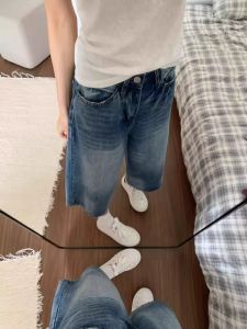 กางเกงขาสั้นผ้ายีนส์ขากว้างเอวสูง ทรงหลวม ทรงตรง ทรงสลิม สำหรับผู้หญิง ฤดูร้อน 2025 กางเกงขายาวทรงหลวม ทรงสลิม ทรงหลวม