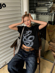 Áo Thun Tay Ngắn Dáng Rộng Cổ Tròn in Họa Tiết Rắn Cổ Điển American Retro Cleanfit Slim Fit Đa Năng Mùa Hè Thường Ngày