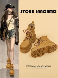 LANKAMO | Womens Thick Bottom Martin Boots Autumn Winter New Style British Style Genuine Leather Outdoor Workwear Short Boots Trendy Yellow Boots