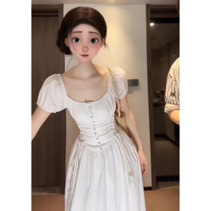 PEIZIXUAN | French Romantic White Puff Sleeve Fitted Dress
