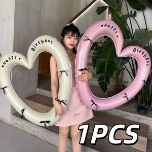 Happy Birthday Heart Photo Frame Balloon with Bowknot Stickers Girlsfriend Valentines Day Party Photo Props Wedding Ballon Deco
