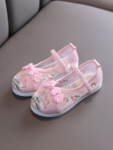 New Chinese Style Girls Shoes Breathable Mesh Hanfu Shoes Summer Cotton Uppers Embroidered Design Childrens Footwear Toddler Kicks