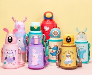 Large Capacity Childrens Stainless Steel Insulated Water Bottle Anti-fall Straw Cup Boys Girls Students Simple High Aesthetic Value