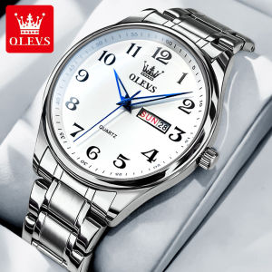 OLEVS Original Authentic Mens Watch Waterproof Luxury Fashion Atmosphere Stainless Steel Strap Wear-Resistant Scratch-Resistant Luminous Date Quartz Watch