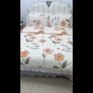 ชุดผ้าปูเตียงผ้าฝ้ายแท้สไตล์เกาหลีสี่ชิ้น 100% ชุดเครื่องนอนลูกไม้สไตล์เจ้าหญิง 100% ผ้าฝ้าย 4 ฤดู พร้อมกระโปรงเตียง ชุดสามชิ้น