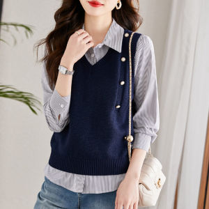 Fashionable Knitted Vest Base Shirt Womens Early Autumn Winter New Style Sweater Vest Top Quality Korean Style Long Sleeve