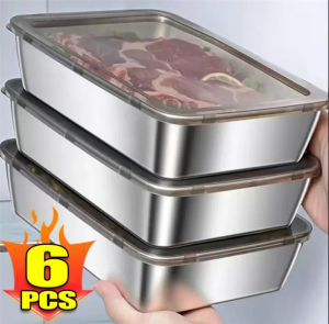 Dozoey ภาชนะใส่อาหารสเตนเลสสตีลภาชนะใส่อาหารของสดใหม่ถาดเบนโตะปิกนิกสี่เหลี่ยมผืนผ้าจานร้านอาหารกล่องเก็บของแช่แข็งในตู้เย็น