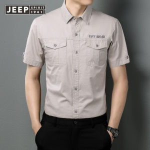 Jeep tinh thần crock Áo Sơ Mi Ngắn Tay Nam mùa hè không ủi giản dị ve áo Cotton kết cấu cotton nguyên chất quần áo nam