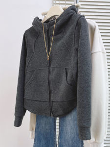 MANMI | Leisure Hooded Zipper Sweater Coat Loose And Slimming Dark Gray