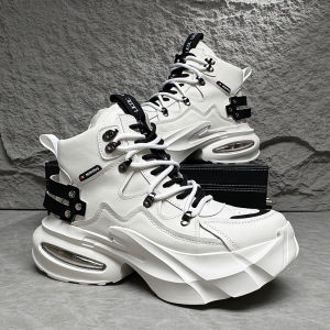 ZhanChao Brand Mens Shoes 2025 Spring High Top Dad Shoes Thick Bottom Heightening Martin Boots Youth Trendy Ultra-Leather Mesh Inner-Lined