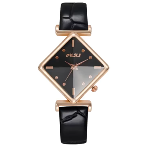 Fashion Casual Women Square Leather Strap Quartz Wristwatch