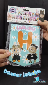 Banner Ultah Labubu / Banner HBD tema Labubu / Bunting Flag Hbd Labubu / Banner Happy Birthday Tema Labubu