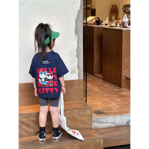 K-style Pure Cotton Girls Short-Sleeved T-shirt Summer Half Sleeve Fashionable Childrens Clothing Cartoon Print Baby Girl Fashion Tops