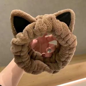 Cartoon High Elasticity Hair Ties Womens Cinnamon Dog Cute Plush Face Washing Hair Bands for Makeup And Mask Application