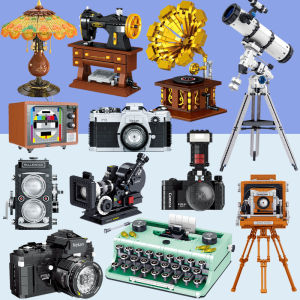 Retro เครื่องพิมพ์ดีด Building Blocks ของขวัญความยากสูงประกอบของเล่นสําหรับแฟนผู้ใหญ่ผู้ชายสร้างสรรค์เครื่องบันทึกเสียง