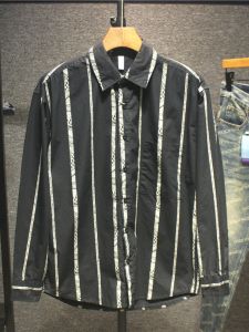 Black White Striped Print Pure Cotton Long Sleeve Mens Shirt Comfortable Casual Fashion Autumn Season Personality Design