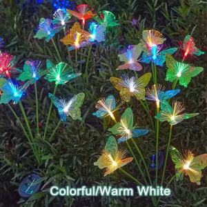 6LED Outdoor Solar-Powered Butterfly Fiber Optic Lights 2 Lighting Modes Waterproof Pathway Lamp for Yard Patio Garden Holiday