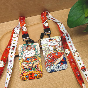 Lucky Cat Student Bus Metro Card Meal Card ID Badge Holder Lanyard Keychain Anti-Loss Campus Card Holder ABS Material