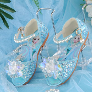 รองเท้าคริสตัลรองเท้าแตะเด็กผู้หญิงรองเท้าเจ้าหญิงสุดฮิตสำหรับเด็กหญิงเอลซ่าพื้นนิ่มแฟชั่นสำหรับเด็กติดโบว์สำหรับฤดูร้อน