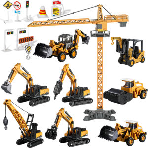 1:70 9 Styles Mini Yellow Alloy Forklift Driller Road Roller Engineering Diecast Construction Vehicle Inertia Toys for Boys Gift