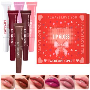6pcs/box 6-color lip gloss set Unique gift set Long-lasting moisturizing Glossy lip color Valentine’s Day gift Thanksgiving gift