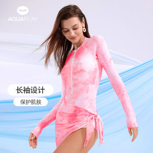 AquaPlays new rose kiss printed pink one-piece swimsuit for women long sleeved sunscreen rashguard quick drying swimsuit slimming surfing diving suit jellyfish suit