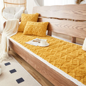 Modern Minimalist Winter Lamb Velvet Sofa Cushion Thick Plush Seat Pad Anti-Slip Red Solid Wood Sofa Pad Cover for L-Shaped Couch