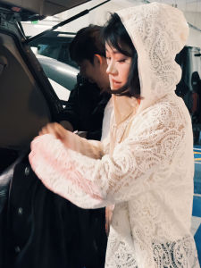 Lacy Blossom Hat Sweatshirt Heavy Embroidery Sun Protection Hooded Cover up Spring Autumn New Style Womens Loose Fit Cotton Cardigan