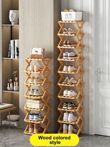 Bamboo Foldable Shoe Rack Organizer Wood Multi-layer X-shaped Shelf For Families