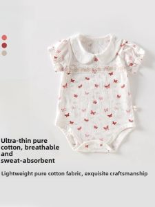 Breathable Pure Cotton Summer Baby Romper Triangle Crawler Suit Newborn Infant Clothing Short Sleeve Printed Baby Wrap Dress