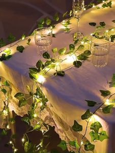5M 50Lights LED Solar Powered Fairy Lights With Leafs Simulation Lvy Vines Light String For Garden Decorations