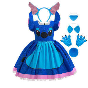Inspired from Disney Movie Lilo&Stitch Cosplay Dress Fancy Birthday Party Frock Girl Purim Experiment 626 Monstes Purim Costume