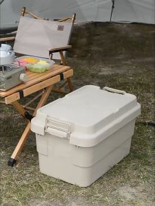 Camping Storage Box - Stackable 100kg Capacity Locking Clip Multi-Size (Black/Khaki) | PP Plastic