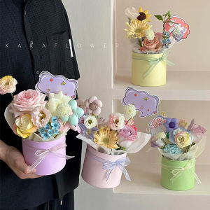 Mini Bucket Handmade DIY Floral Arrangement  Flowers Decorative Material Circular Gift Box Qixi Festival Special