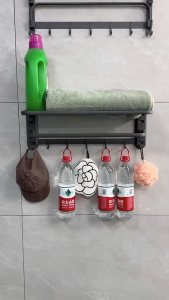 [✅SG Ready Stock] Suction Cup Foldable Towel Rack Space Aluminum No Drill Bathroom Towel Shelf with Hooks 50CM/60CM Optional Wall Mount Towel Holder