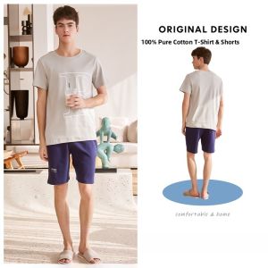 MiiOW | Pure Cotton Short Sleeve Sleepwear Set For Men Casual Home Clothes Comfortable Breathable Summer Collection MiiOW Brand