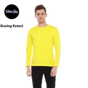 Kaos Polos Pria Oneck Lengan Panjang Bahan Katun Combed 30s Warna Kuning Kenari