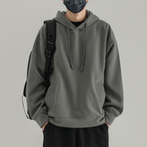 Anti-Wrinkle Hooded Sweatshirt Mens Spring and Autumn Leisure Loose American Fashion Brand Gray Coat Winter Fleece-lined Base Ride Shirt