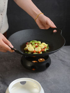 Heatable Ceramic Dry Wok Dish Restaurant Private Kitchen Special Double Ear Plate Restaurant Quality Restaurant Style