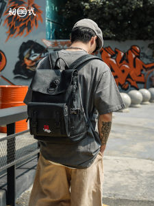 Retro Style Mens Backpack Casual Leisure Double Shoulder Computer Bag Vintage Trendy Nylon Material 14 Inch Laptop Capacity