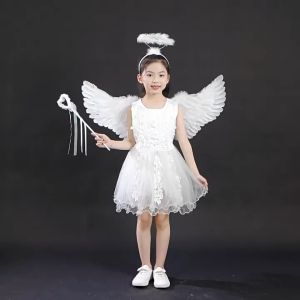 【Local Delivery】LED Light-up Angel Wing Costume Fancy Dress Up White Feather Angel Wings & Halo - Cosplay - Play and Pretend Wings with Angel Infant Angel Costume