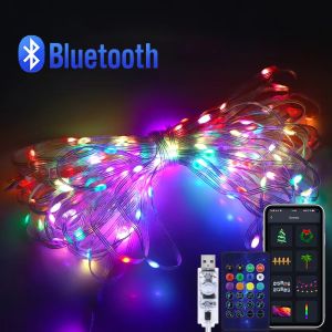 USB Bluetooth RGB LED Fairy String Lights APP Remote Music Sync Timer Garland Lamp Christmas Wedding Home Window Decor Lights