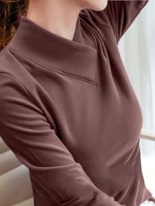 Double-Sided Dralon Cross Collar Long Sleeves T-shirt Womens Autumn and Winter New Arrival Fashionable Stylish All-Matching Slim Fit Slimming Bottoming Shirt