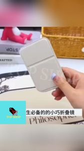 TOP SHOP Woman Mini Folding Makeup Mirror High-quality PU Leather Portable Pocket Mirror Single-side Creative Solid Color Handheld